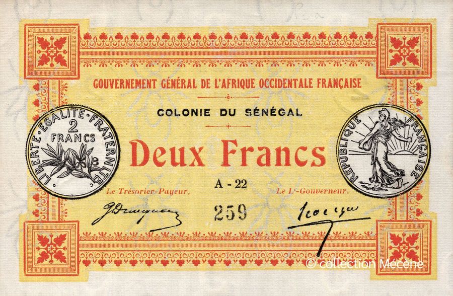 Sénégal, bon de caisse de 2 Francs type 1917