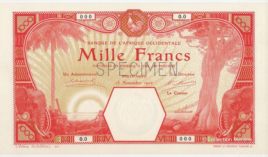 AOF, 1 000 Francs type 1902 Porto-Novo specimen