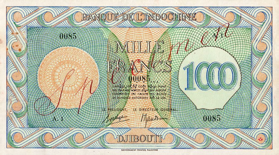 Côte française des Somalis, 1 000 Francs type 1945 Jérusalem spécimen