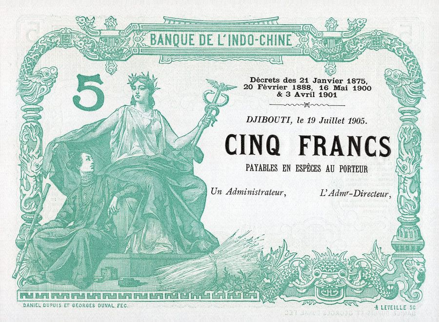 Côte française des Somalis, 5 Francs type 1913 vert Djibouti épreuve