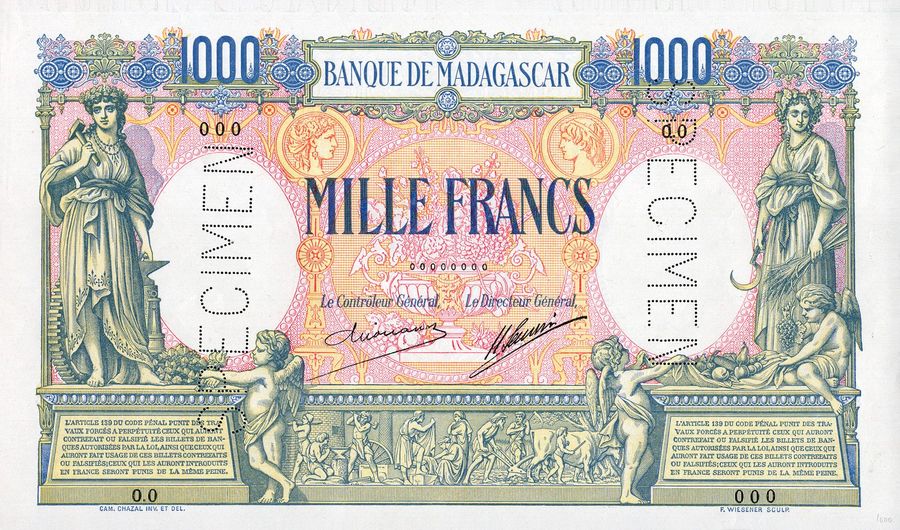 Madagascar, 1 000 Francs type 1926 spécimen